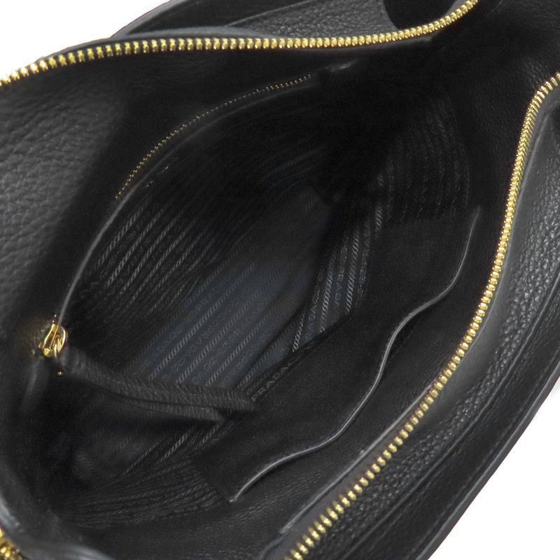 Prada Shoulder Bag Metal Logo Leather Nero Gold Hardware Black Vitello Phenix