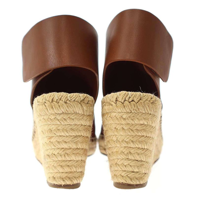 Celine Espadrille Open Toe Leather Wedge Sole Sandals 313853cspc Brown 35