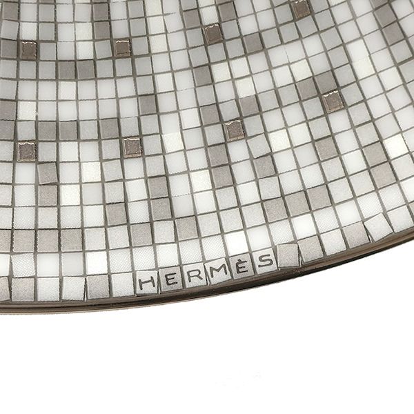 Hermes Tableware Dess Ert Plates Mosaic 24 Set of 2 Porcelain Platinum Never