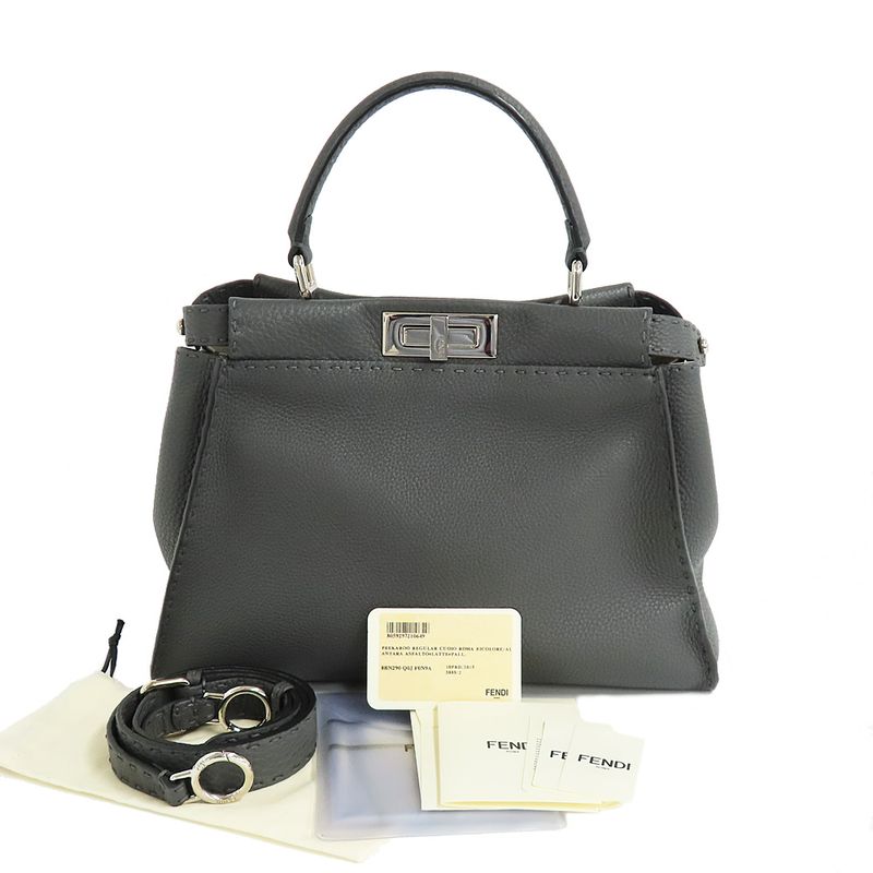 Fendi P-cub-medium Selleria 8bn290 Handbag 2WAY Asphalt Gray-leather
