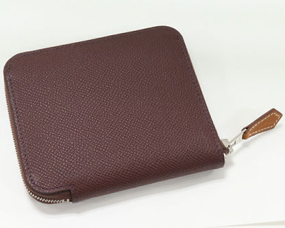 Hermes Coin Case Azap Compact Silk Quin Epson Rouge Serie Silver Hardware