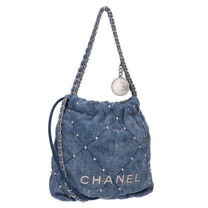 Chanel As3980 Chanel 22 Mini Denim Studded Chain Shoulder Bag Women