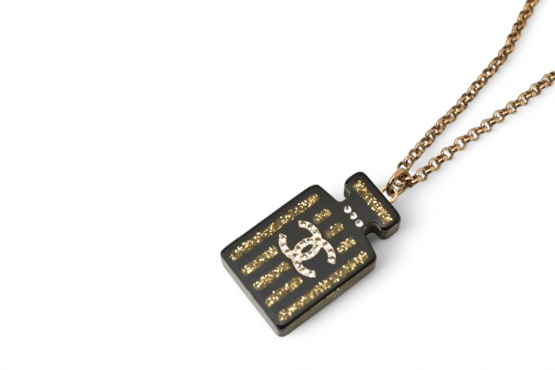 Chanel Necklace Pendant Chanel Coco Mark Bottle Motif Rhinestone Gold Black