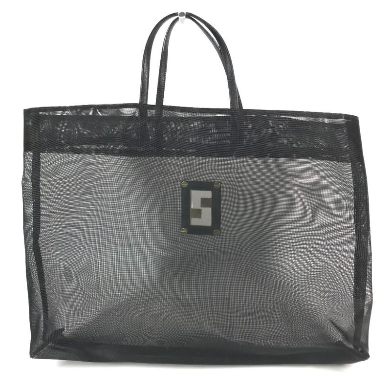 Fendi Handbag FF Logo Mesh Big Bag Nylon Mesh Black