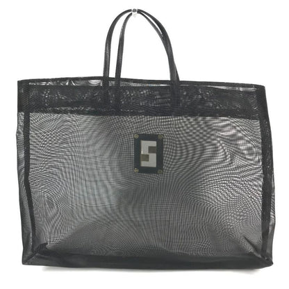 Fendi Handbag FF Logo Mesh Big Bag Nylon Mesh Black