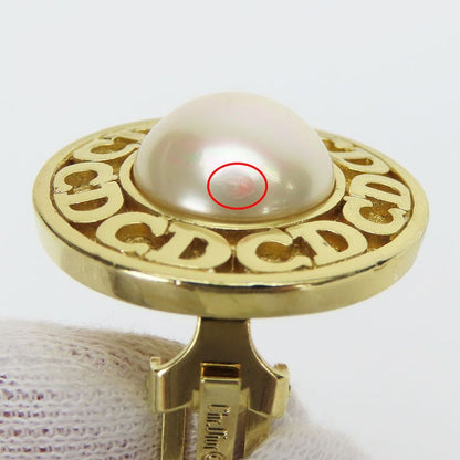 Christian Dior Earrings CD Logo Metal Gold Plated Accessories Faux Pearl Ladies