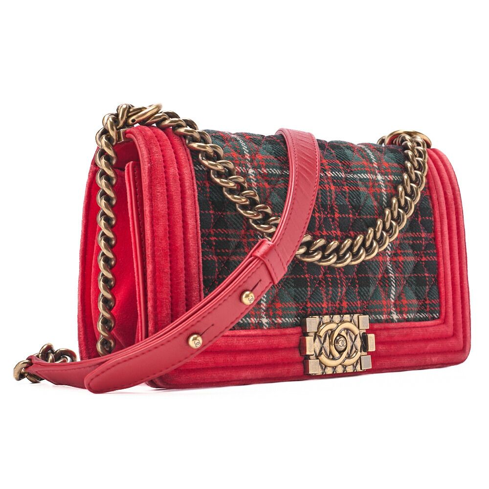 Chanel Boy Chanel Matelasse Chain Shoulder Cotton And Peroa Red And Multicolor