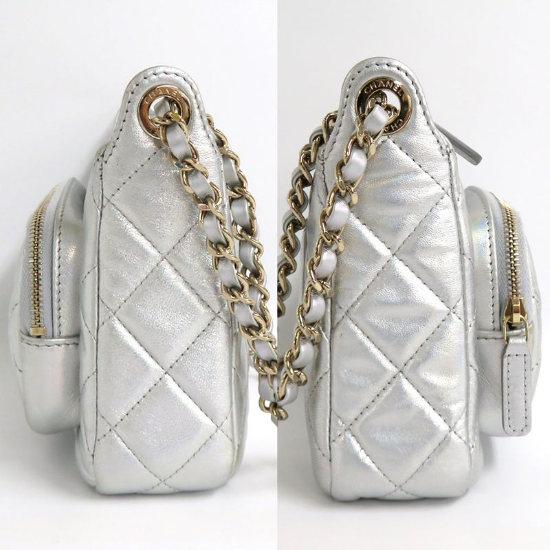 Chanel Chain Clutch Bag Iridescent Metallic Lambskin Silver - Ap4349