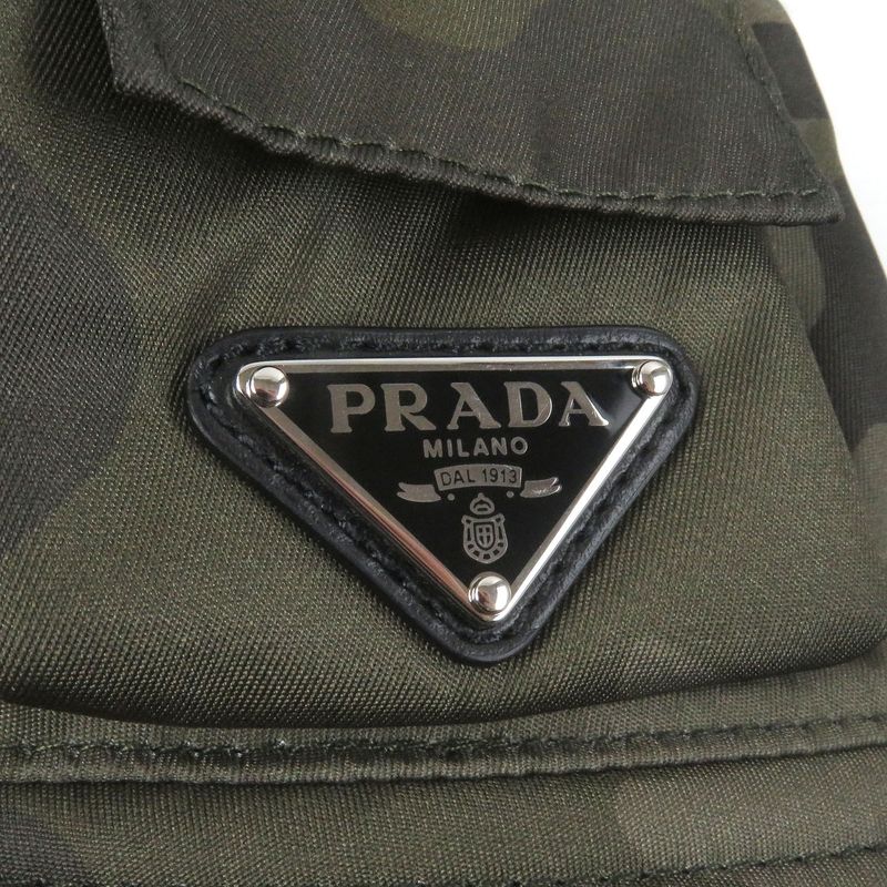 Prada 2023 2hc350 Re-nylon Camouflage Triangle Logo Bucket Hat Khaki XXL Made