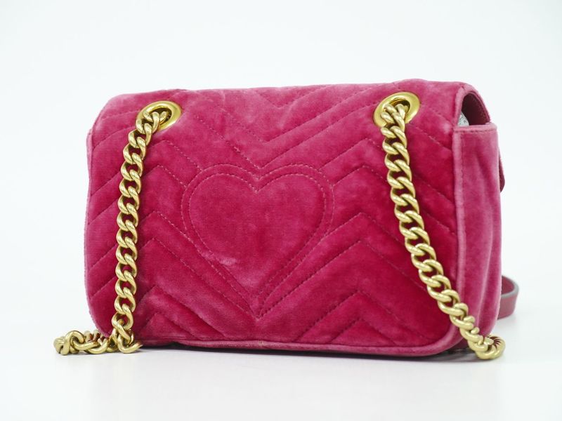 Authentic Gucci GG Marmont Chain Shoulder Bag Pochette Velour Pink 446744 Bag