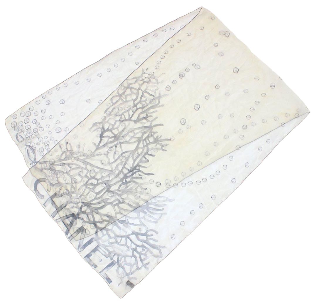 Chanel Cocomark Logo Coral Pattern See-through Silk Scarf