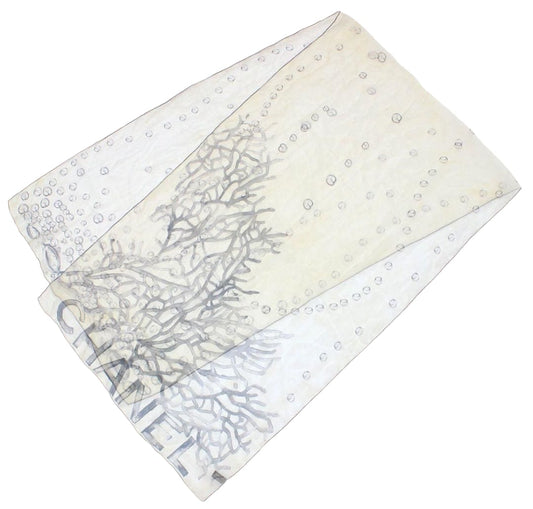 Chanel Cocomark Logo Coral Pattern See-through Silk Scarf