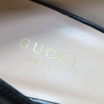 Gucci 750490 Belt Design Almond Toe Thick Sole Leather Pumps Black 37.5 Made In