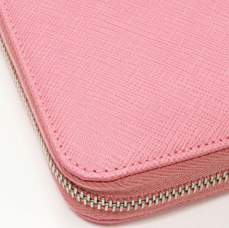 Prada Round Zipper Long Wallet With Coin Purse In Saffiano Metal Calf Petalo In