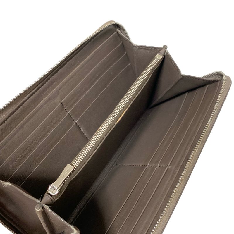Celine Long Wallet - Gray Beige Round Zipper Leather