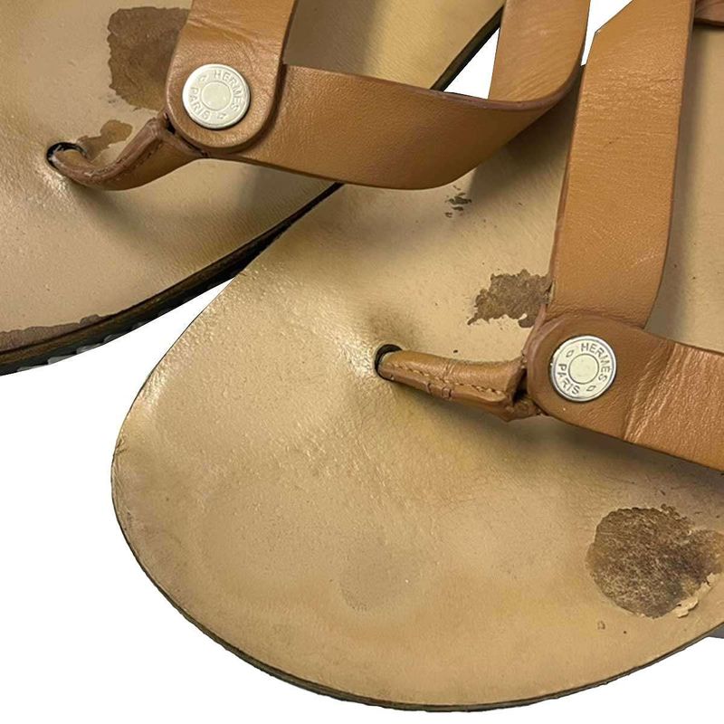 Hermes Estival Thong Leather Flip Flops Nc2218402 Brown 42