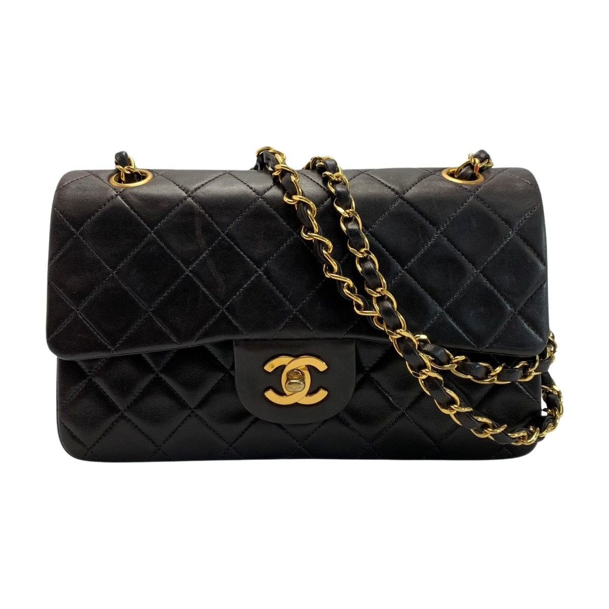 Chanel Matelasse Double Flap Lambskin Black Chain Shoulder Bag