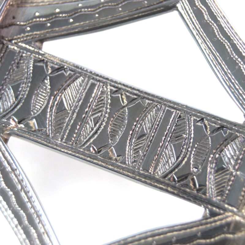 Hermes Touareg Hand Engraved Design Chrome Color Leather Use Belt Buckle Sv925