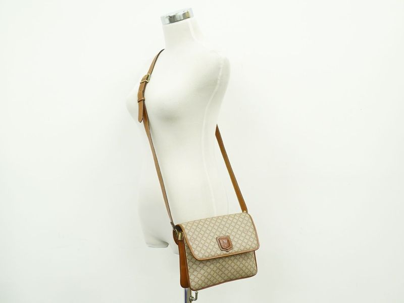 Authentic Celine Macadam Shoulder Bag Pochette PVC Beige Macadam Bag Pre-owned