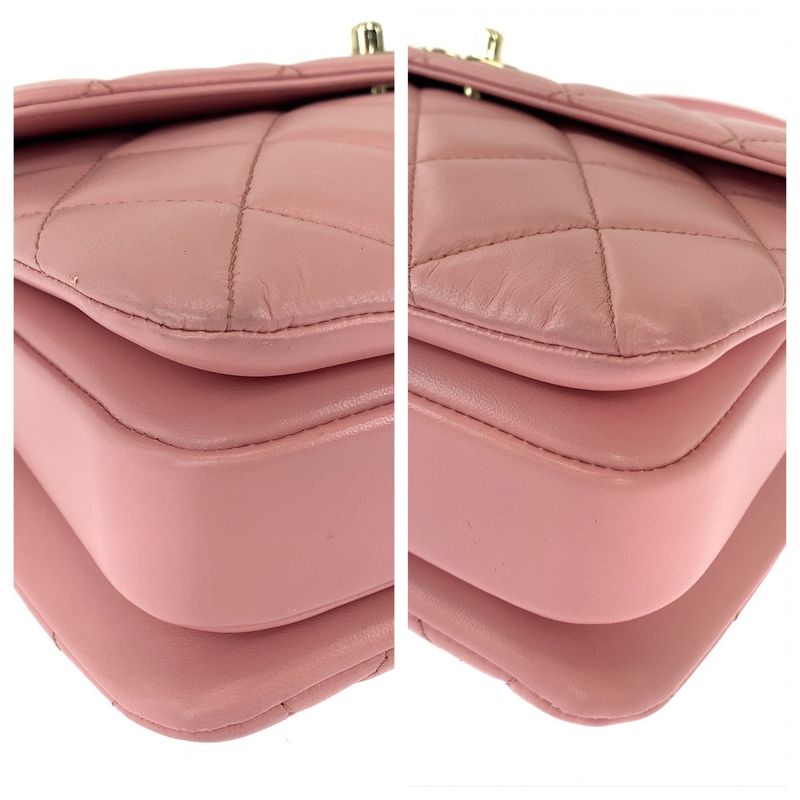 Chanel Matelasse Coco Mark Turnlock Logo Plate Pink Lamb Skin Chain Shoulder