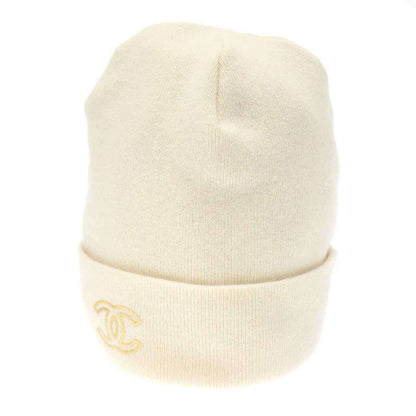 Chanel Coco Mark Cashmere Beanie Knit Cap White