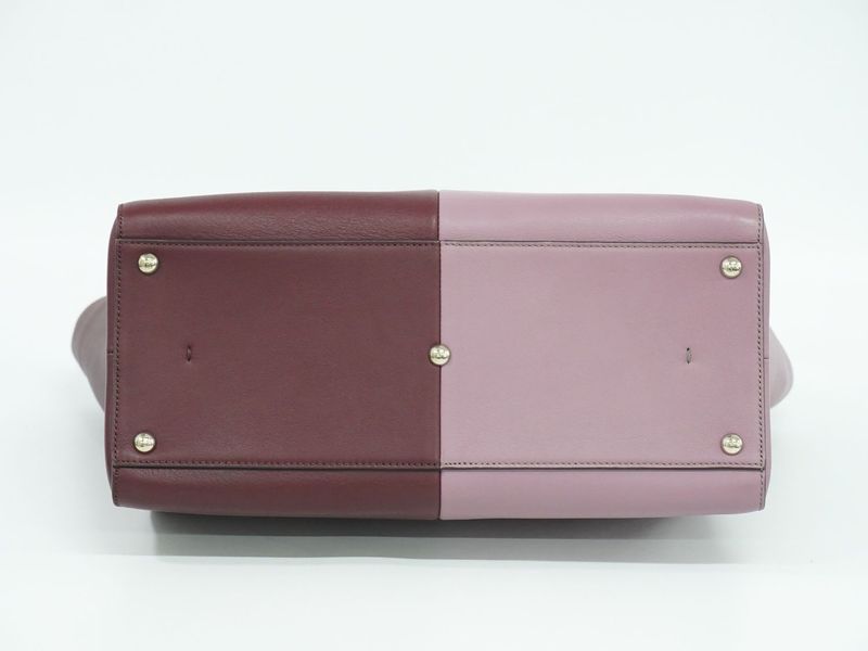 Authentic Fendi Trois Jour Bicolor Tote Handbag Leather Bordeaux Pink 8bh272