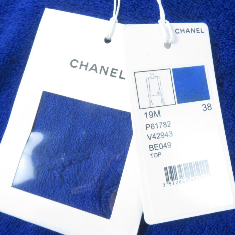 CHANEL 19M P61782v42943 COCO Beach 100% Cotton Pile Sleeveless Top Blue 38