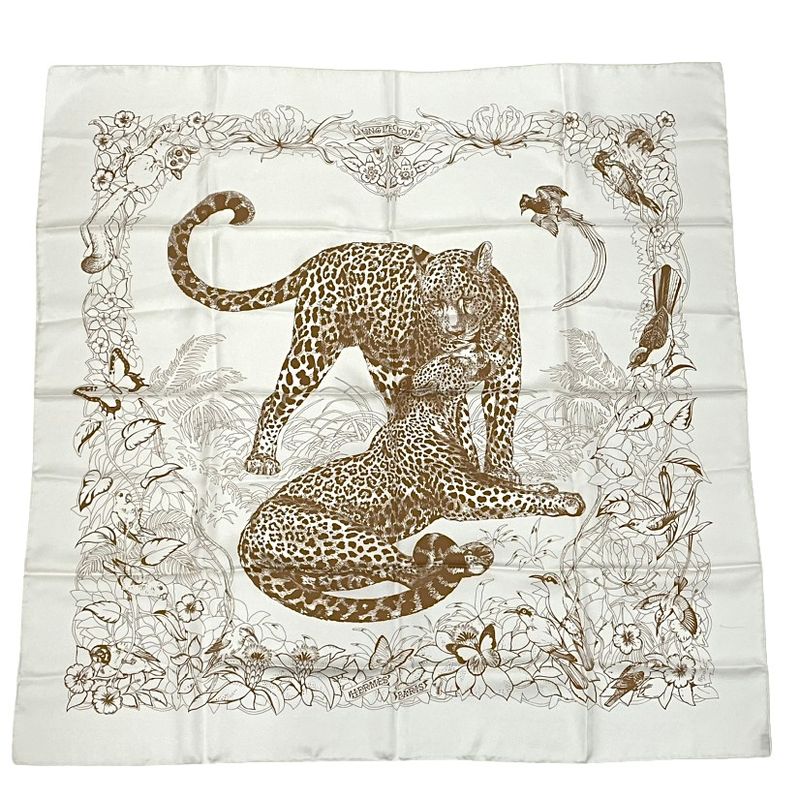 Hermes Scarf Carre 90 DIP DYE Jungle LOVE Jungle Love Silk White
