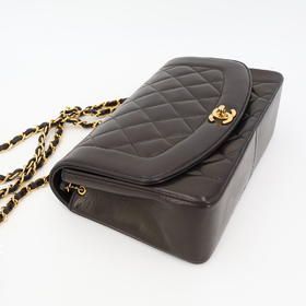 Chanel Diana Flap Matelasse 25 Chain Shoulder Bag Lambskin Black Gold Hardware