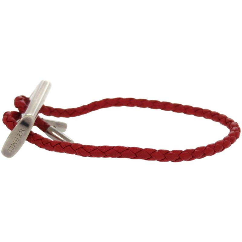 Hermes Silver 925 Leather Silver Hardware Red Bracelet 1125 Hermes
