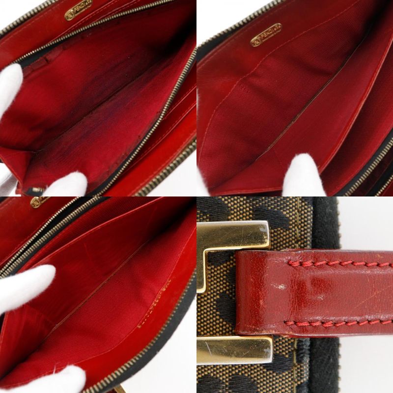 Fendi Wallet Bag Leopard Pattern Nylon Canvas Brown/red Ladies Handbag