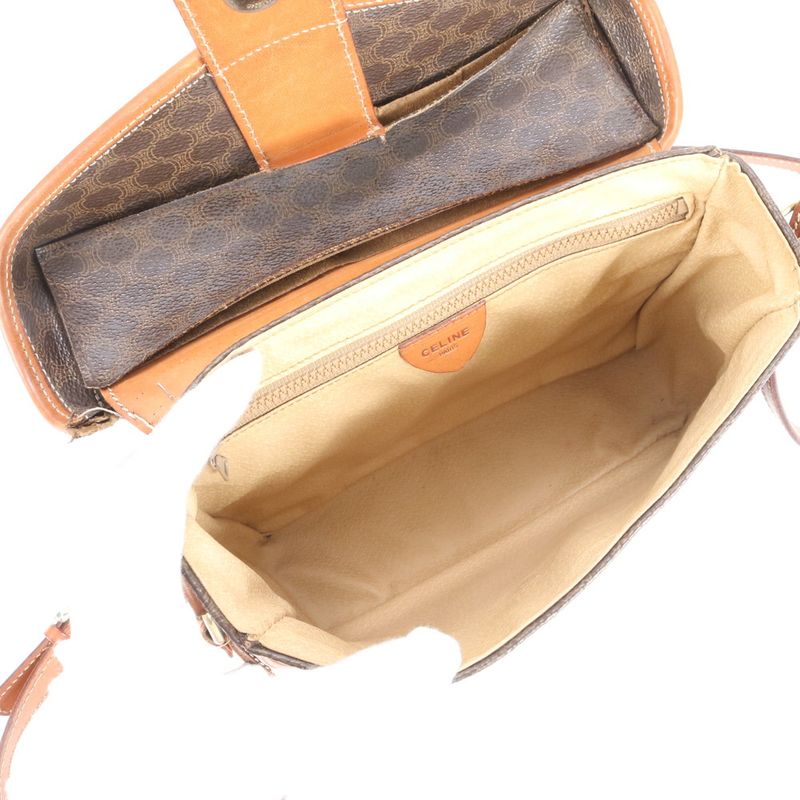 Vintage Celine Macadam Leather Shoulder Bag Crossbody Brown Tote Women's RRE