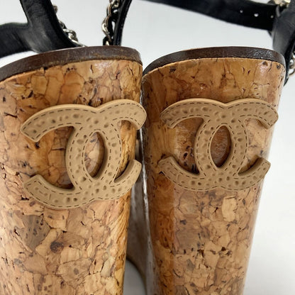 Chanel Chain Cork Wedge Sandals 34½ (equivalent to 21.5cm (8.46in)) Black