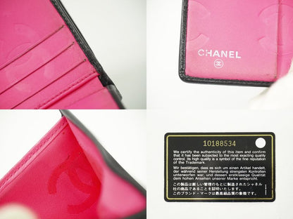 Authentic Chanel Coco Mark Cambon Line Fold Wallet Compact Wallet Leather Black