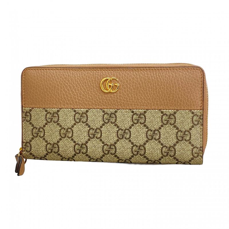 Gucci Long Wallet GG Nylon 456117 PVC Leather Pink Brown Chien Pan Gold