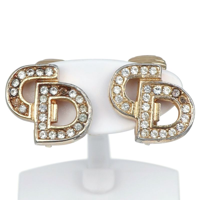 Dior CD Logo Gold Plated And Rhinestone Earrings For Women 5.0g
