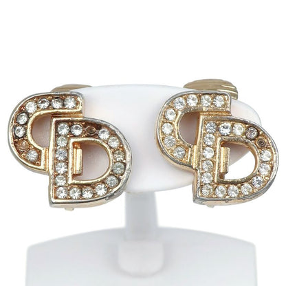 Dior CD Logo Gold Plated And Rhinestone Earrings For Women 5.0g