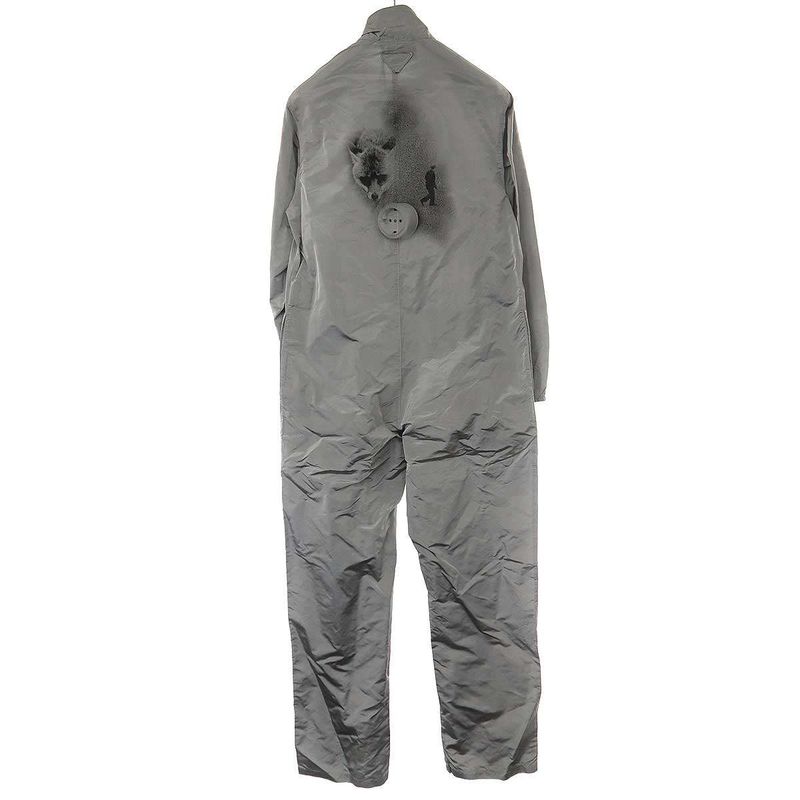 Prada 22aw Back Print Silk Jumpsuit Gray S Sgc096
