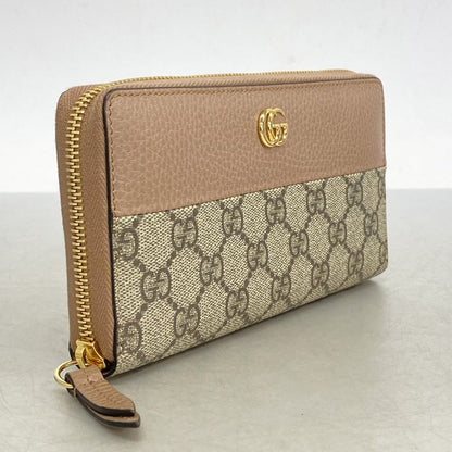 Gucci Long Wallet GG Nylon 456117 PVC Leather Pink Brown Chien Pan Gold