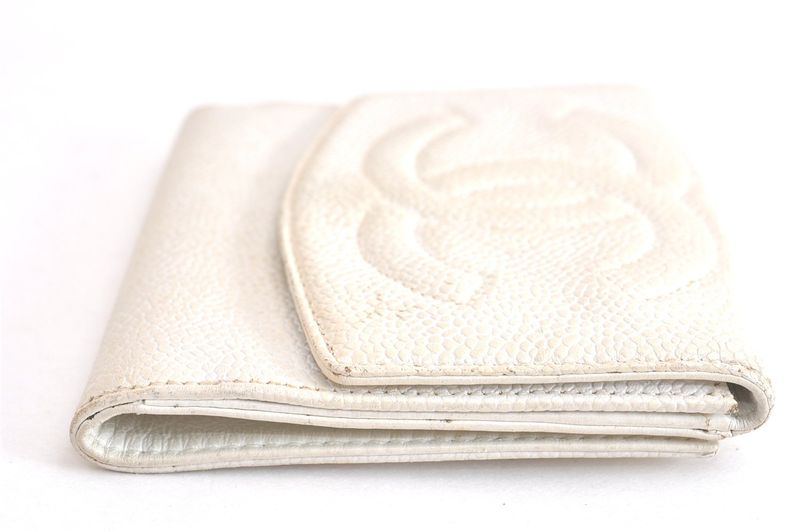 Chanel Calfskin Folding Wallet CC Logo White 2821n