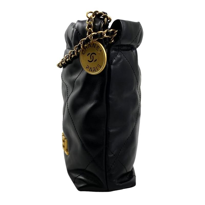 Chanel Shoulder Bag 22 Mini As3980 Shiny Calfskin Black Chain Bag Gold Hardware