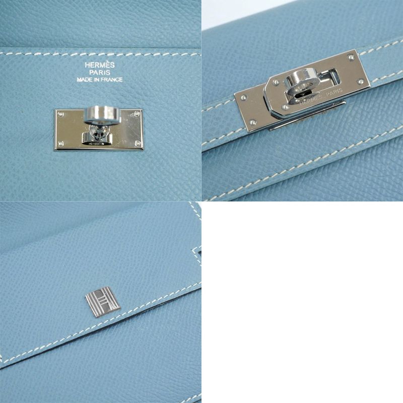 Hermes Kelly Wallet Compact Tri-fold Wallet Blue Jean Silver Hardware