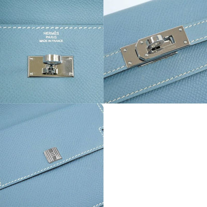 Hermes Kelly Wallet Compact Tri-fold Wallet Blue Jean Silver Hardware