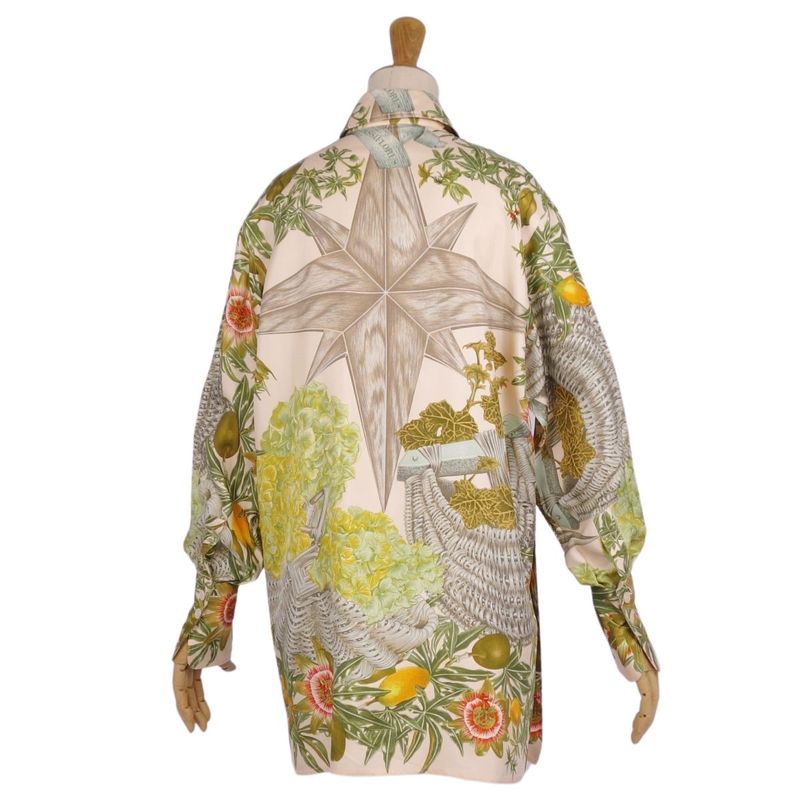 Vintage Hermes Shirt Blouse Long Sleeves All Over Pattern