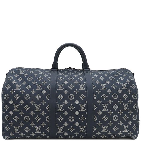 Louis Vuitton Boston Bag Keepall Bandoliere 50 Monogram Shadow Leather Ink Blue