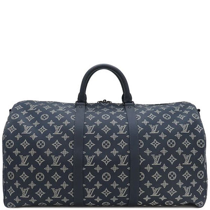 Louis Vuitton Boston Bag Keepall Bandoliere 50 Monogram Shadow Leather Ink Blue