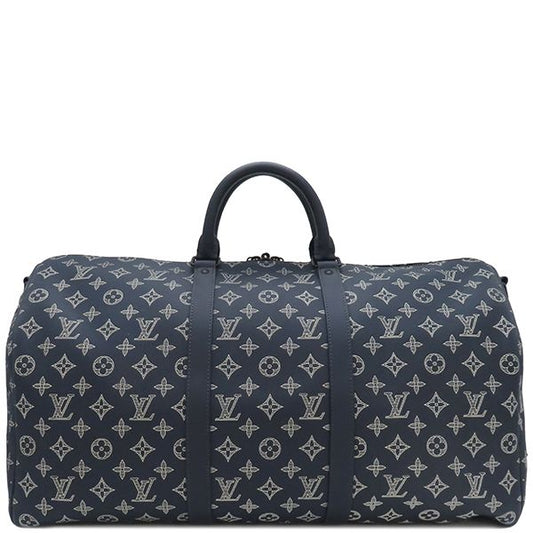 Louis Vuitton Boston Bag Keepall Bandoliere 50 Monogram Shadow Leather Ink Blue