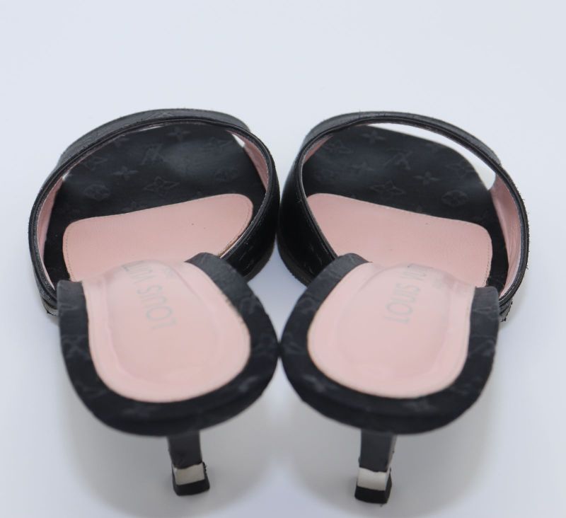 Louis Vuitton Monogram Satin Mule Sandals Women's 37 Ma1020 Black Made In Italy