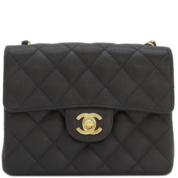 Chanel Shoulder Bag Mini Matelasse Caviar Skin Black Gold Hardware Chain