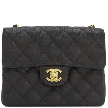 Chanel Shoulder Bag Mini Matelasse Caviar Skin Black Gold Hardware Chain